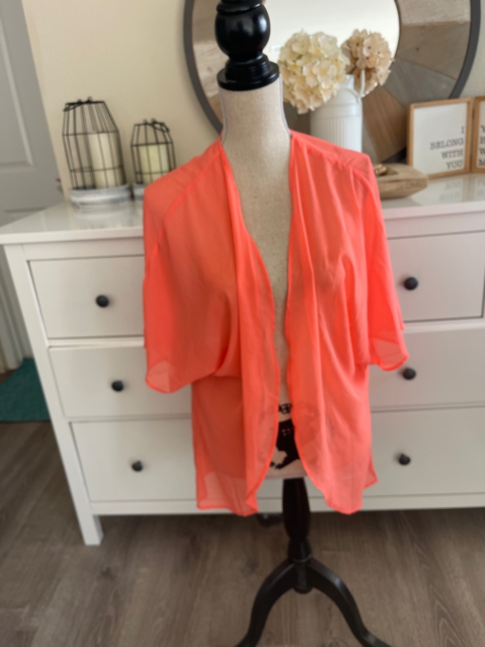 Sheer Coral Open Front Kimono